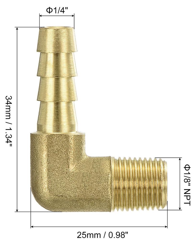 Messing Schlauchstutzen Winkelverschraubung 1/4" Barbx1/8" NPT M?nnlich 90 Grad Messing Schlauchstutzen Rohrverschraubung fš¹r Wasser Kraftstoff ...