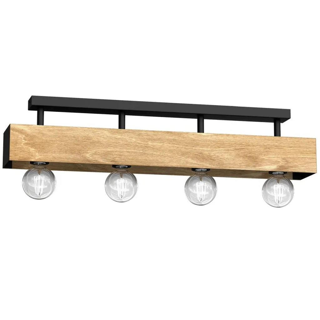 Plafonnier Miluza 76 cm poutre en bois et 4 sphères en verre 4xE27 Luminex