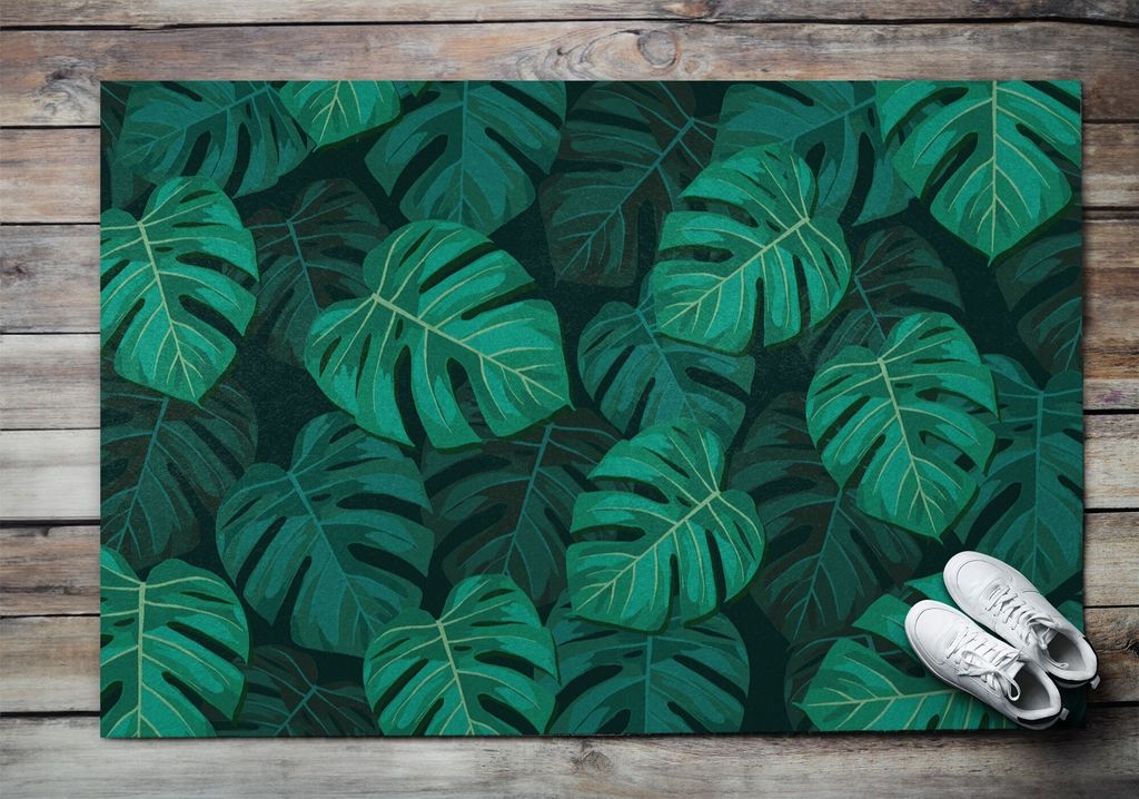 Fußmatte Aussen - Schuhmatte Haustür- Schmutzfangmatte Türvorleger - Outdoor Teppich Schmutzfänger - 150x100 cm - Große Monsterablätter