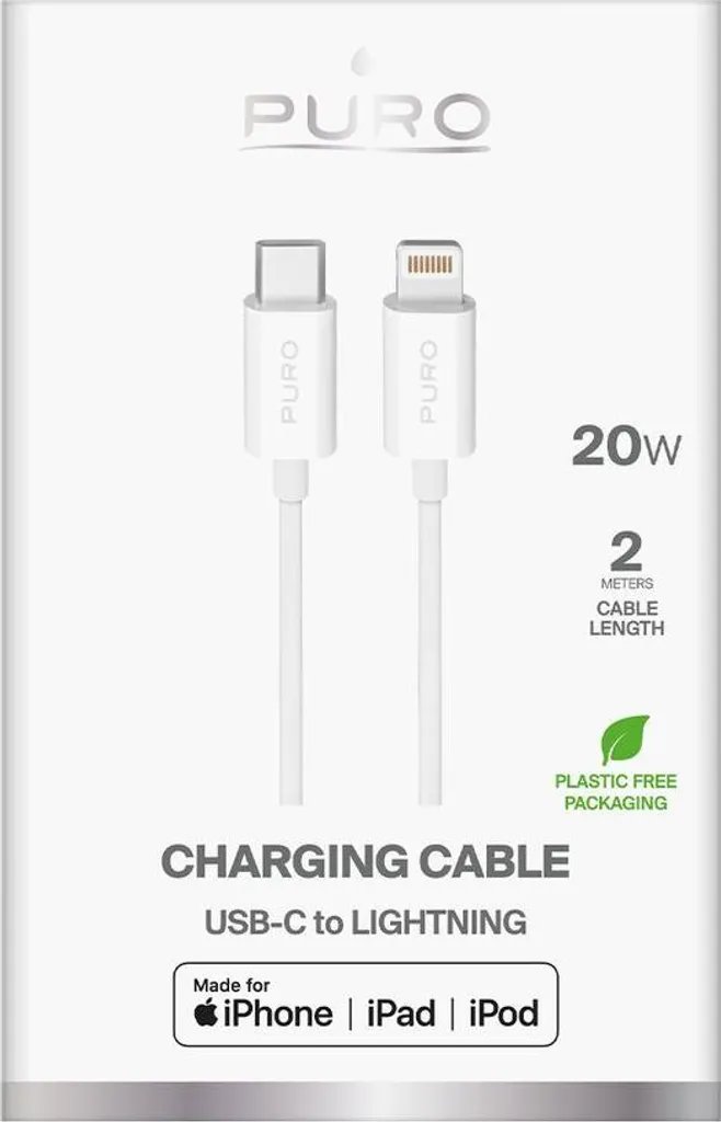 Câble Puro TPE USB-C vers Lightning 2m Blanc 20W Charge Rapide iPhone - 2