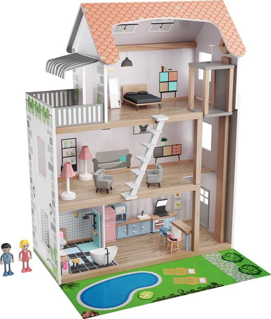 Playtive Holz-Puppenhaus Puppenstube Spielhaus Produktbild 