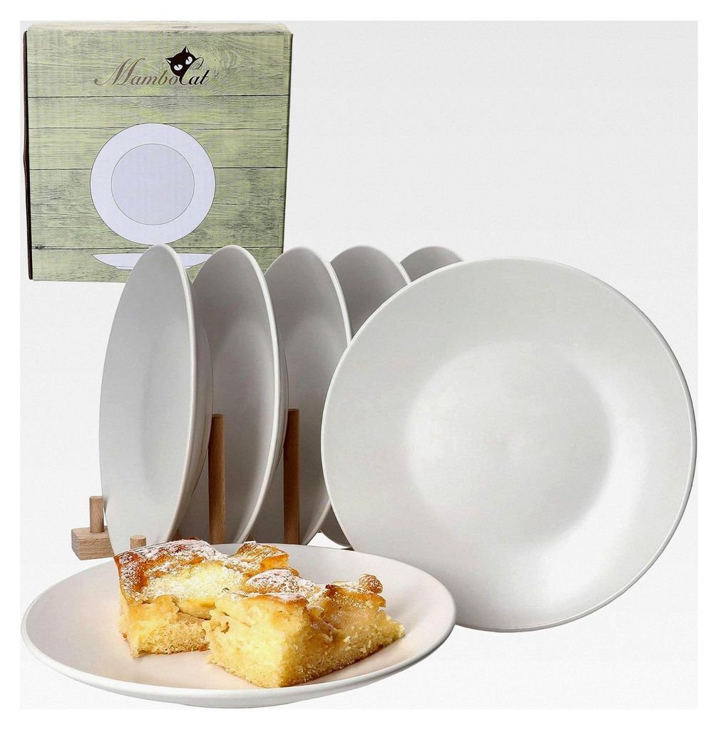 Weiße Biata 6X Kuchenteller I Steingutgeschirr matt-weiß für 6 Personen - zeitloses Design I 6er Dessertteller-Set - in moderner Matt-Optik I Kl...