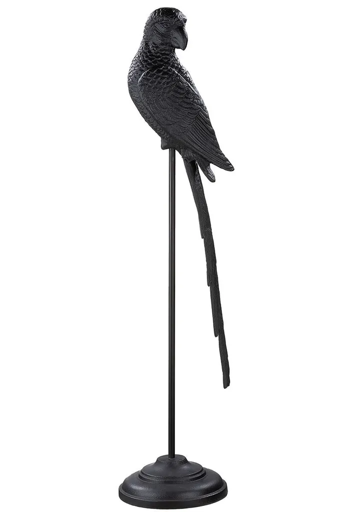 Gilde Sculpture Oiseau Parrot en Aluminium Noir H97cm Réf 69004