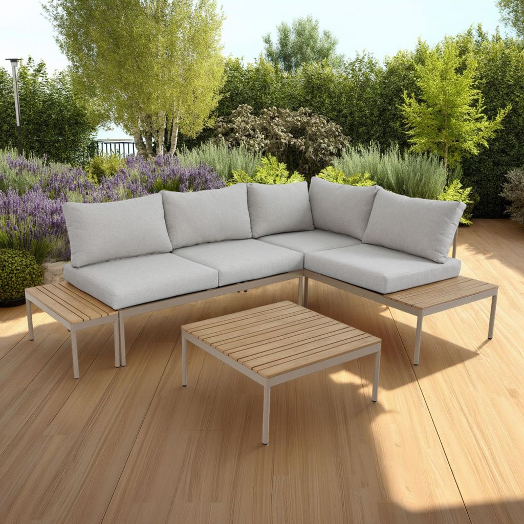 riess-ambiente Outdoor Lounge MOBILE MODULAR greige Garten-Sitzgruppe inkl. Tisch und Kissen Gartenlounge Gartenmöbel