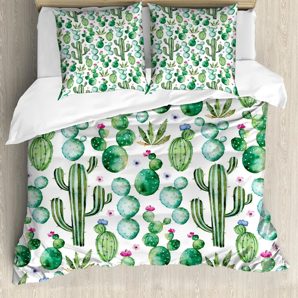 Linge de lit sans plis motif cactus mexicain vert citron 155 x 220 cm