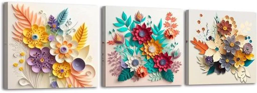 Habiller un Mur Vide : Kit 3 Tableaux Encadrés Toile Déco Multicolore 30x30