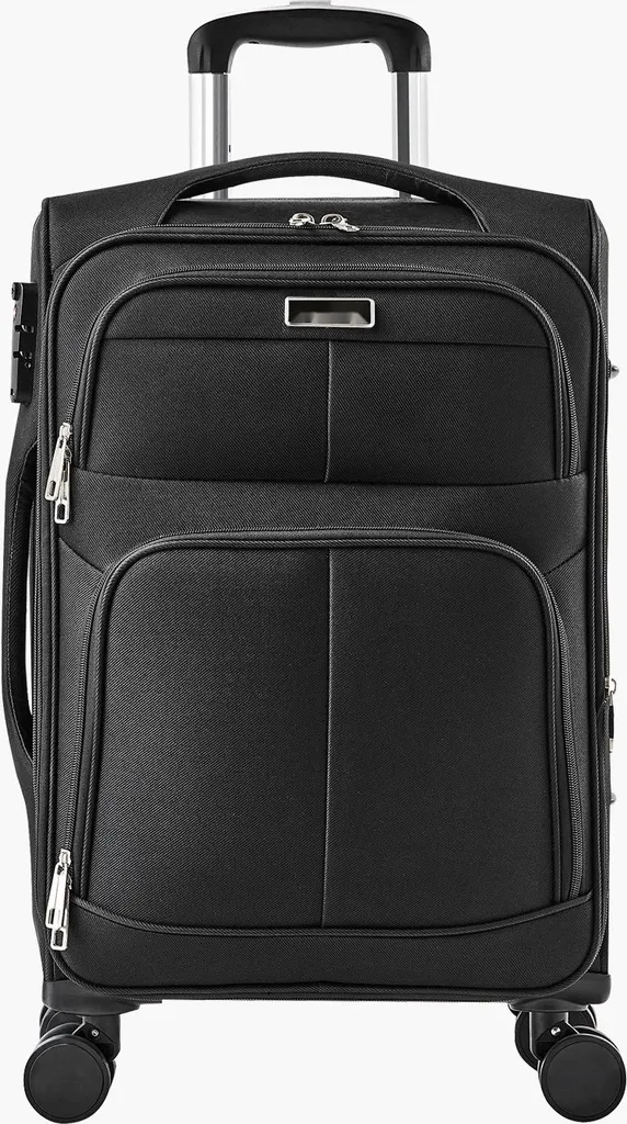 Valise souple 62 cm extensible noire, bagage Trolley à 4 roues pivotantes