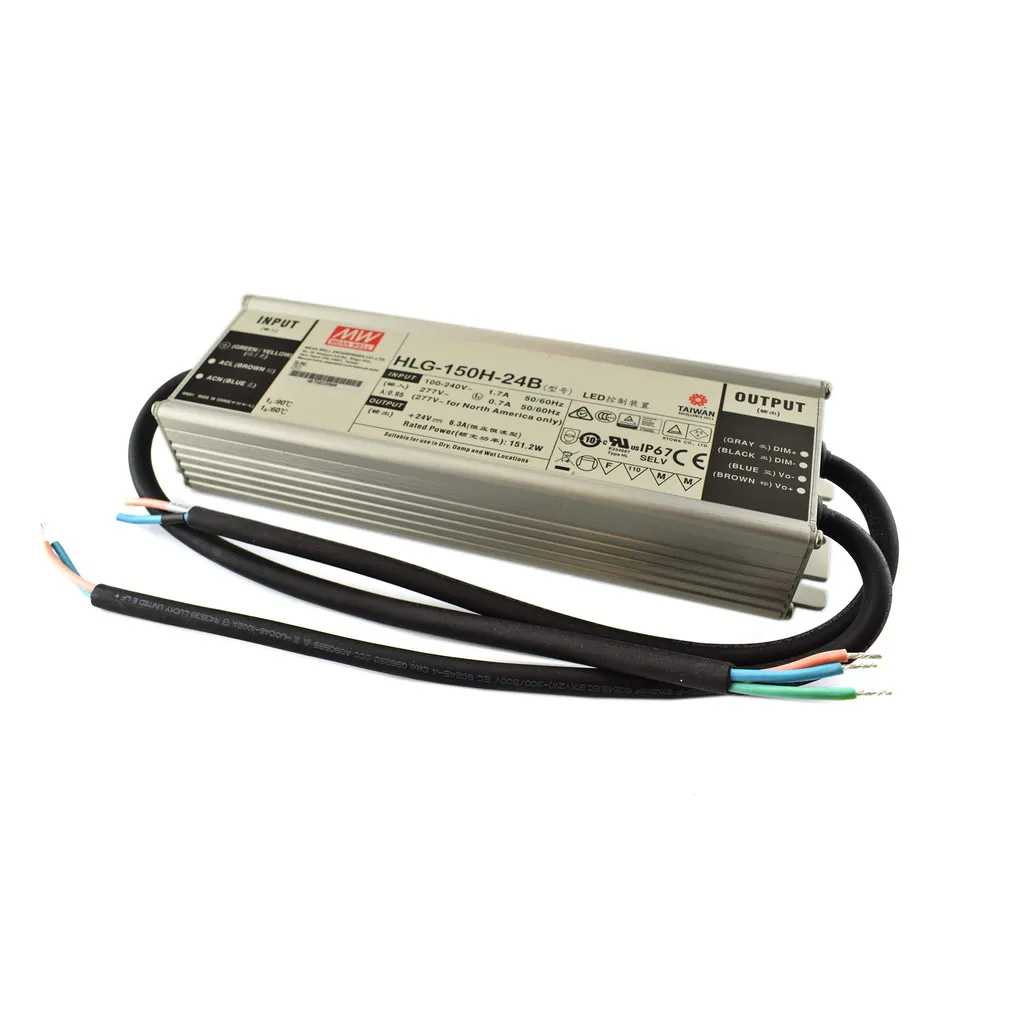 Transformateur LED 24V 150W MEANWELL HLG-150H IP67 Dimmable 6,3A