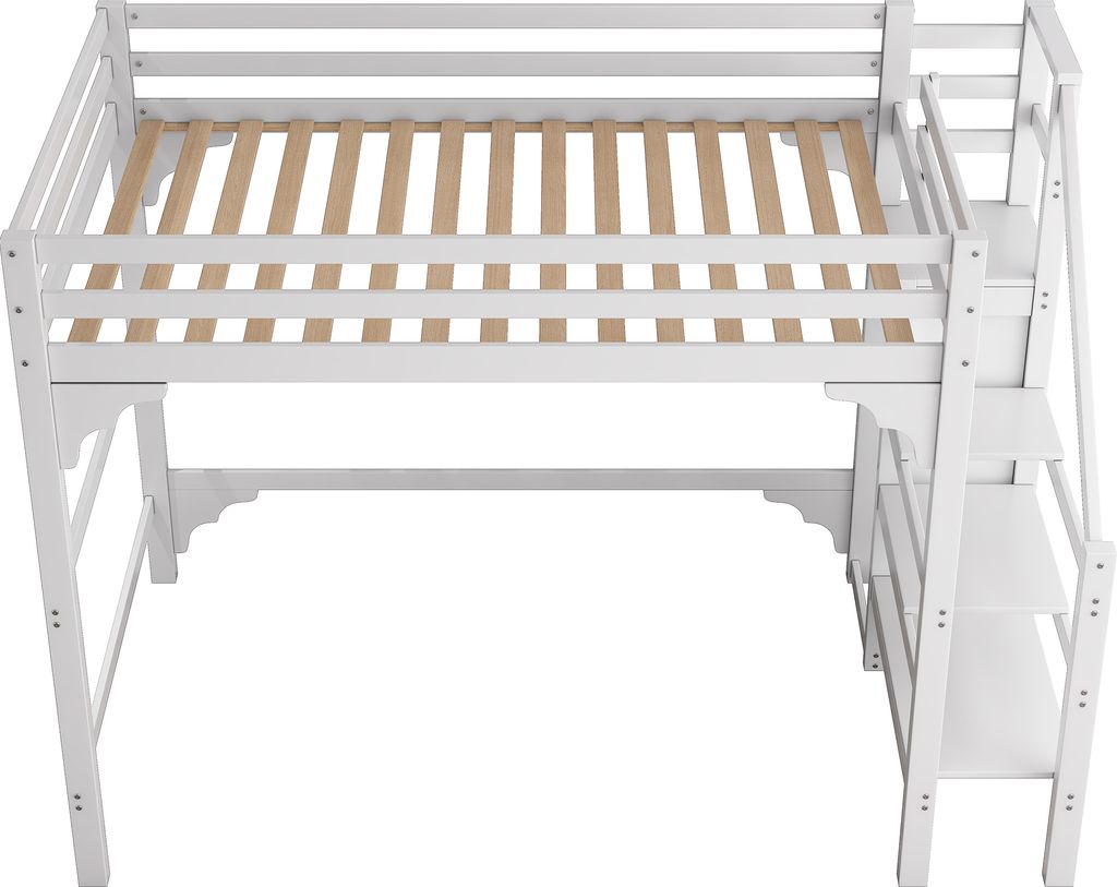 140x200cm Hochbett Weiß mit Stufentreppe, Kleiderschrank & Produktbild 19