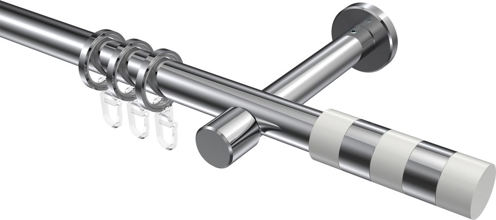 Interdeco Gardinenstange / Vorhangstange Chrom, Typ Prestige Mavell (Zylinder Bicolor), 20 mm Ø 1-läufig, 120 cm