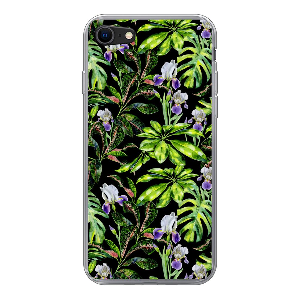 MuchoWow Handyhülle Schutzhülle Hülle für iPhone SE 2022 Blume - Blätter - Muster Silikon Softcase Handy Hülle - Schutzhülle