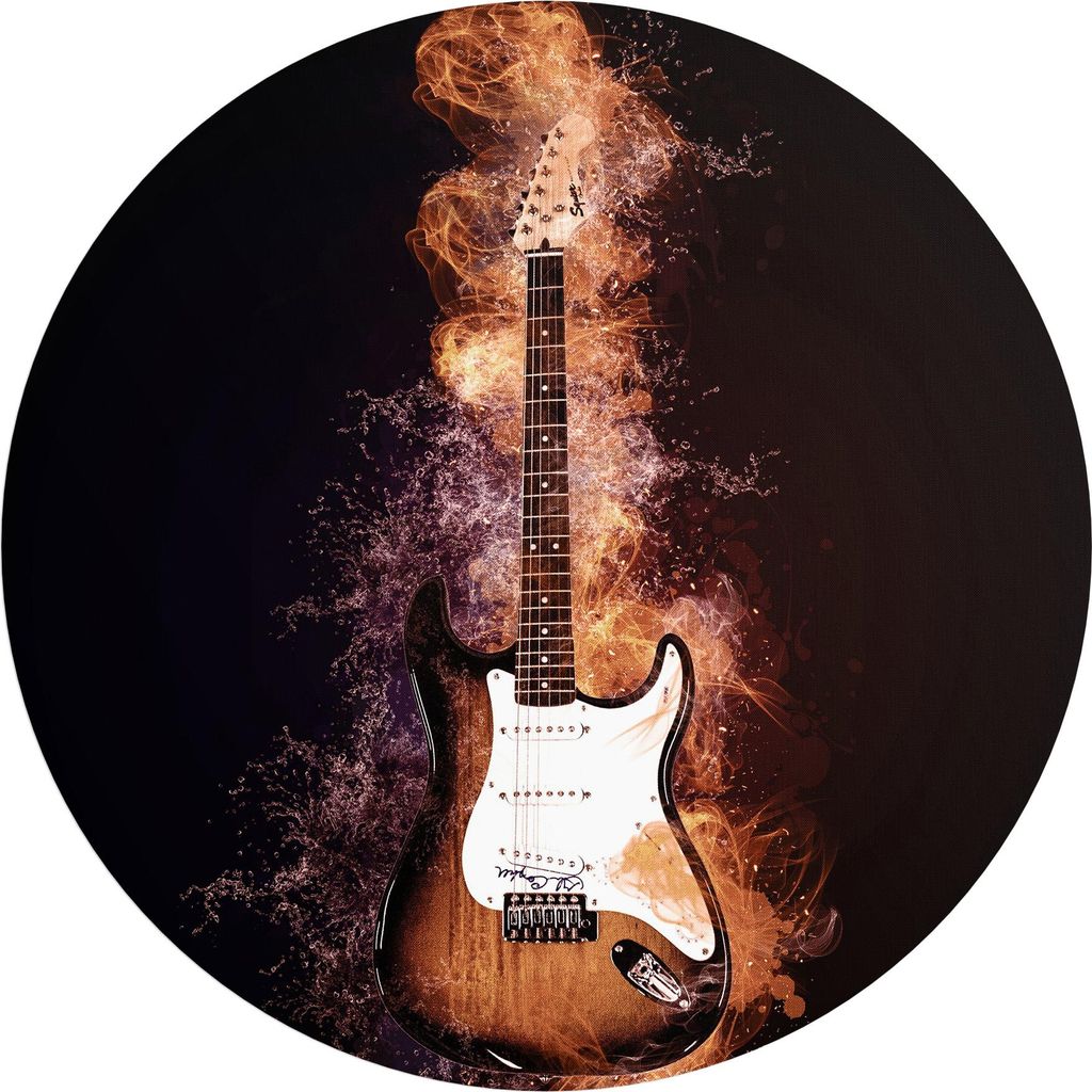 DEQORI Fototapete rund Ø 100 cm 'Brennende E-Gitarre' Wand Tapete Leinwand Sticker