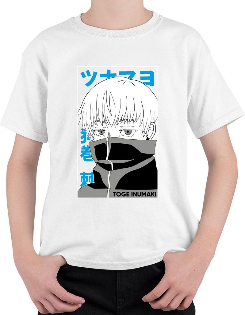 Toge Inumaki Jujutsu Kaisen Anime Maske Manga düster Geschenk Uni Kinder T-Shirt, Weiß, 152