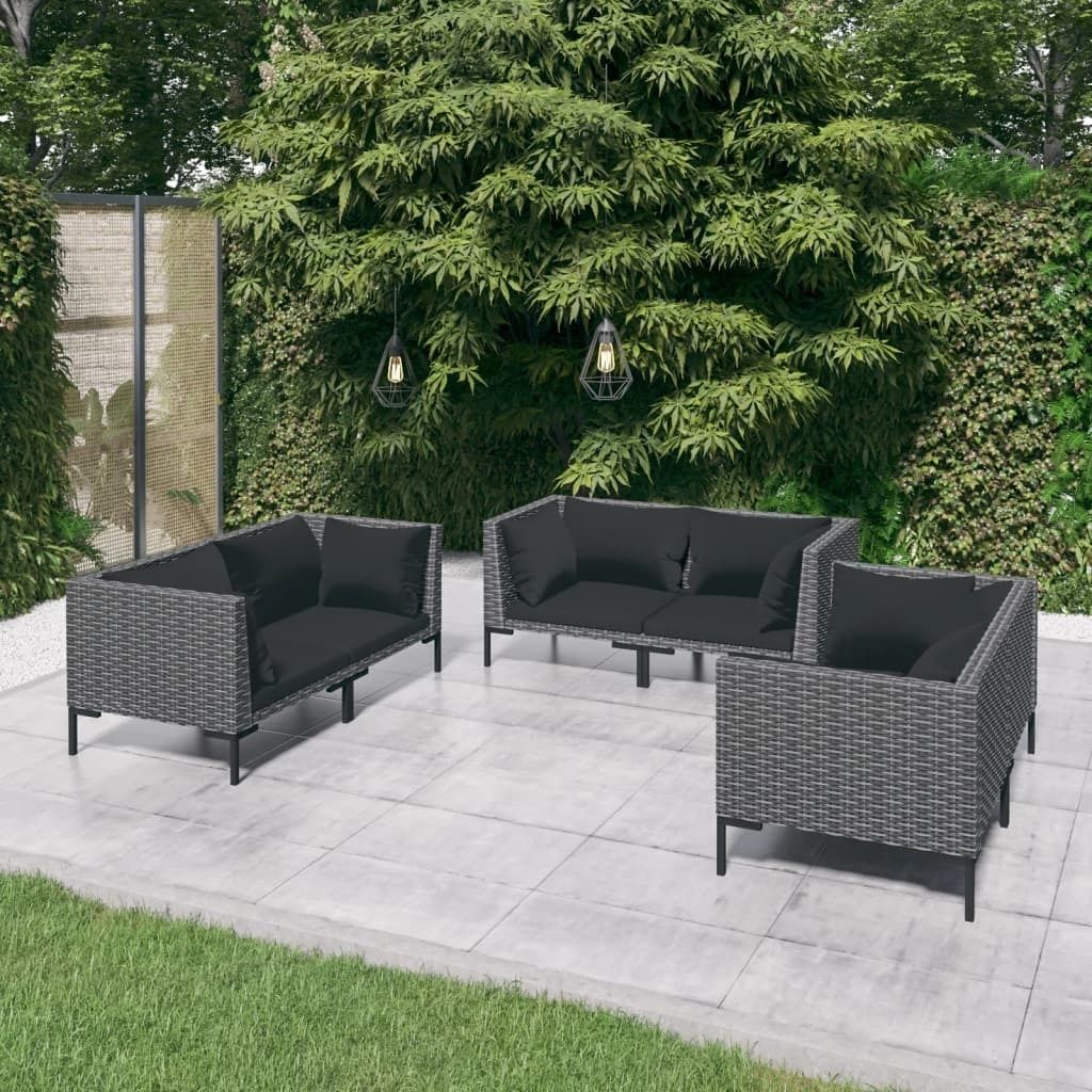Möbel 6-tlg. Garten-Lounge-Set mit Kissen Poly Rattan Dunkelgrau - Balkonmöbel 3099830