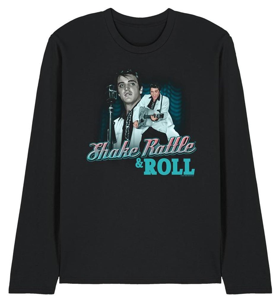 Elvis Presley - "Shake Rattle & Roll" T-Shirt für Herren/Damen Uni, Langärmlig TV33059 (XXL) (Schwarz)