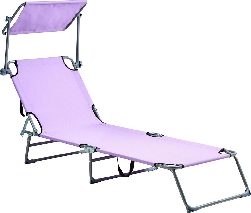BELIANI Gartenliege Violett Stahl mit Sonnendach Verstellbare Rückenlehne Klappbar Bespannt UV-Beständig Sonnenliege für Garten Terrasse Balkon