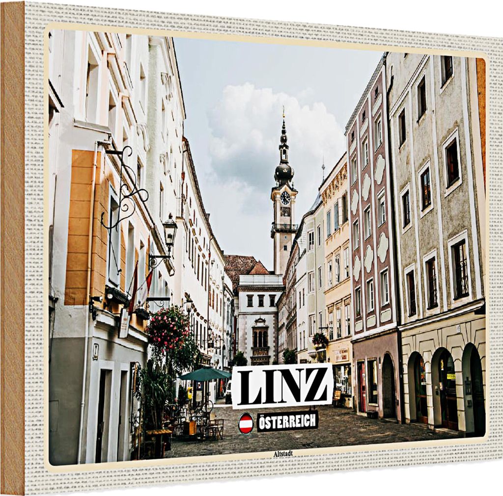 Holzschild Reise Linz Österreich Altstadt Kirche 30x20cm