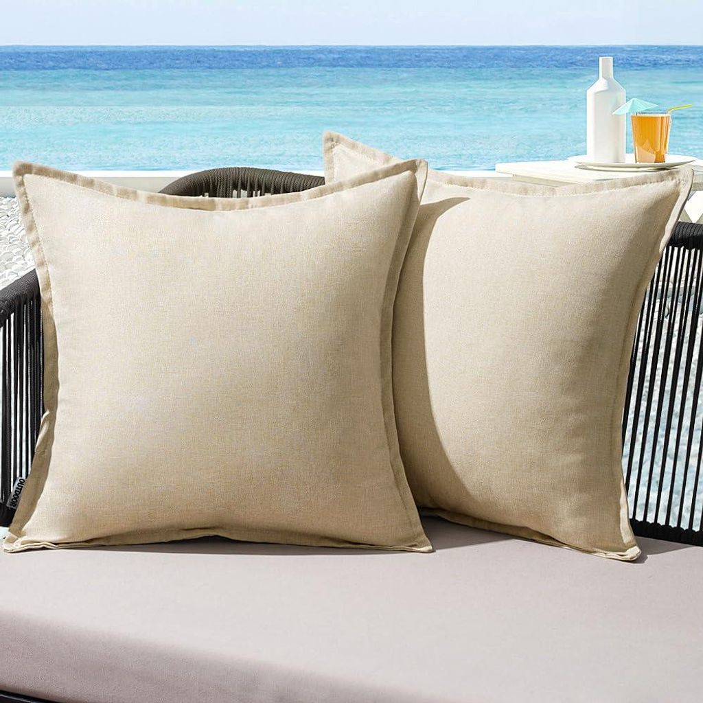 Set mit 2 wetterfesten Kissenbezügen in Leinenoptik, für Garten, Sofa, Sessel, Wohnzimmer, Schlafzimmer, 60 x 60 cm, beige