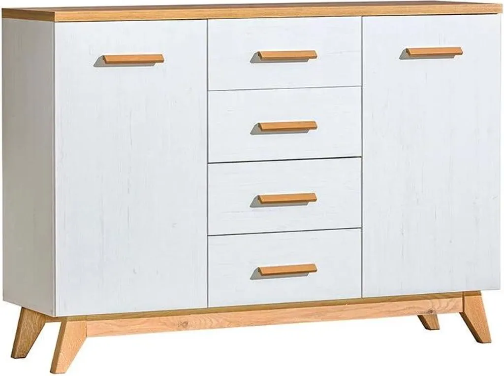 Buffet bas commode large BUTNER style scandinave Pin blanc et Chêne