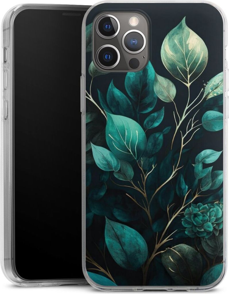 DeinDesign Handyhülle für Apple iPhone 12 Pro Silikon Hülle Case Smartphone Schutzhülle Blätter schwarz Eukalyptus