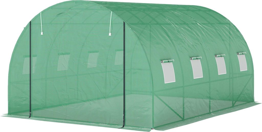 Polytunnel Gewächshaus mit Kunststoff-Abdeckung und Stahlrahmen, begehbares Gewächshauszelt mit Rolltüren, Grün