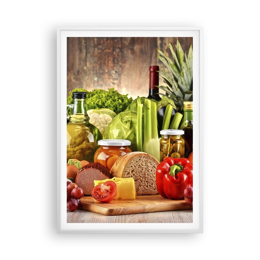Gerahmtes Poster - Weißer Rahmen - Lebensmittel Gemüse Brokkoli Fleisch - 70x100 cm - Wand Bild - Wanddeko - Wandbilder - Wandposter - Bilderrahm...