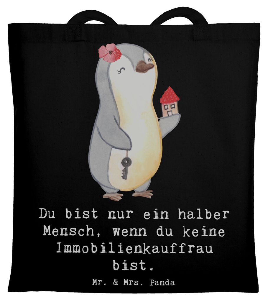 Mr. & Mrs. Panda canvas tasche Immobilienkauffrau Herz - Schwarz - Geschenk, Tragetasche, Lustig, Immobilienbüro, Beutel, Ausbildung, Spruch, doku...