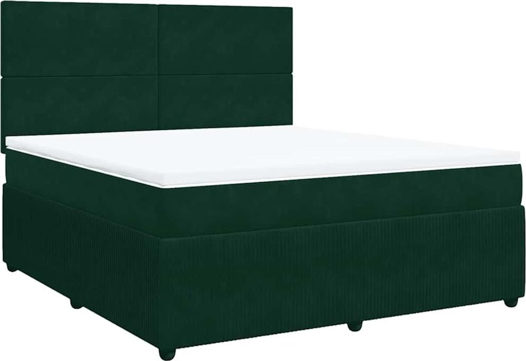 vidaXL Boxspringbett mit Matratze Dunkelgrün 180x200 cm Samt