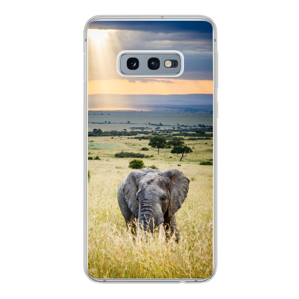 MuchoWow Handyhülle Schutzhülle Hülle für Samsung Galaxy S10e Elefant - Tiere - Landschaft - Sonne - Natur Silikon Softcase Handy Hülle - Handy