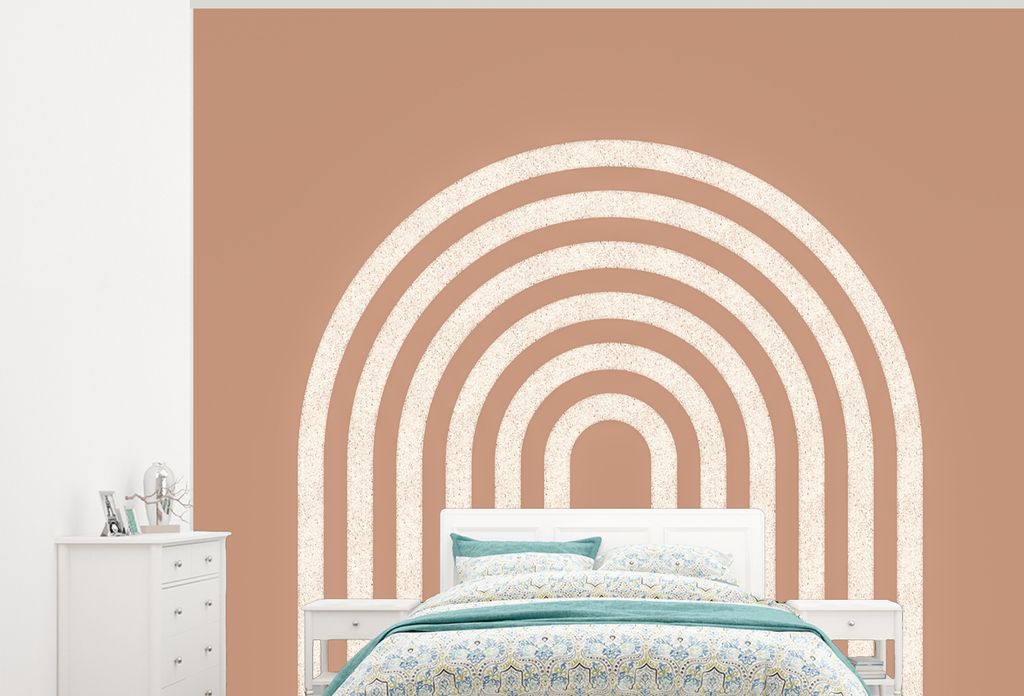 MuchoWow Fototapete für Wohnzimmer oder Schlafzimmer Wandtapete Vinyl Motivtapete Abstrakt - Kunst - Regenbogen - Weiß - Braun - 375x300 cm - T...