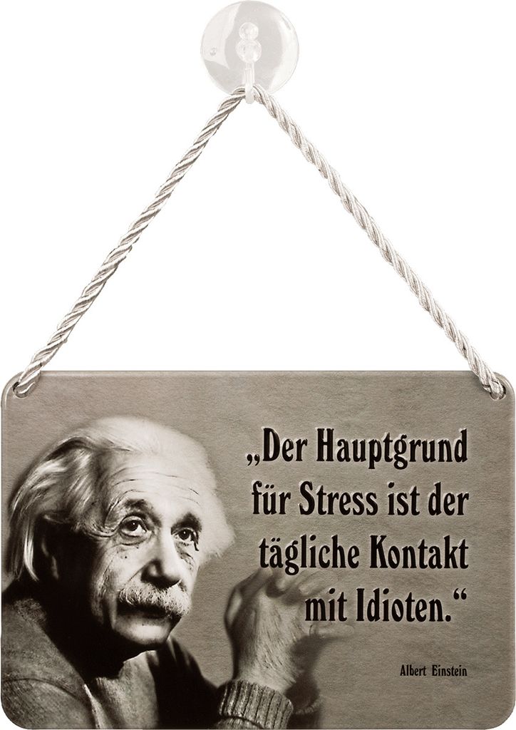 Blechwaren Fabrik Braunschweig Kulthänger Blechschild - Albert Einstein - DER HAUPTGRUND FÜR Stress KH124