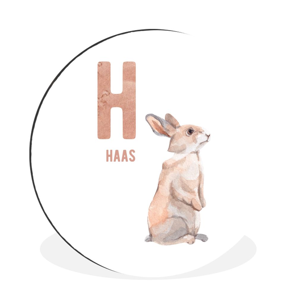 MuchoWow Aluminium Wandkreis Alphabet - Tiere - Kinder - Hase Ø 90 cm Wanddeko Modern Wohnzimmer - Mauerkreis - Wandbilder - Runde Bild - Bild a...