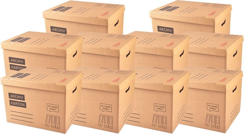 10x Archivkarton Aktenkarton Aktenordner mit Klappdeckel und Boden - für je 5 große A4 Ordner zur Aufbewahrung Organisation Transport Archivschac...