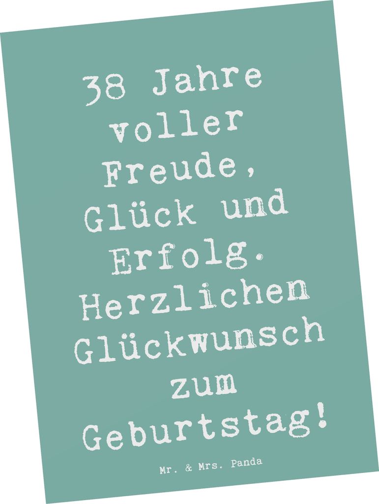 Mr. & Mrs. Panda Postkarte Spruch 38. Geburtstag Freude - Meeresbrise - Geschenk, Geburtstagsspruch, Handgefertigt, herzlichen Glückwunsch, feiern...