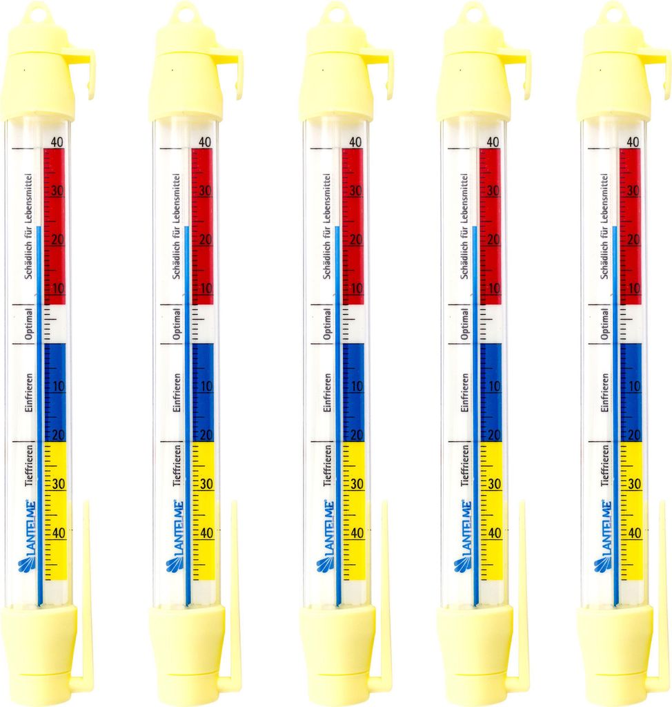 5 Stück Kühlschrankthermometer Set 21cm Lang Temperatur -45 bis 40°C Analog Gefrierschrankthermometer zum aufhängen Kühlschrank Thermometer