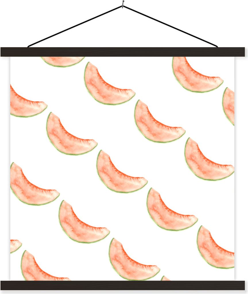 MuchoWow Textilposter Melone - Aquarell - Schablonen 60x60 cm mit schwarzem Rahmen - Posteraufhänger