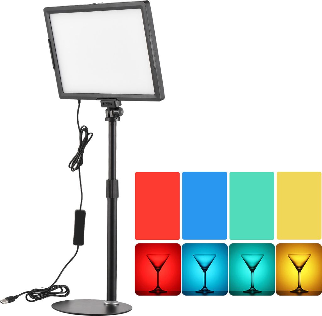 LED-Videoleuchte fuer den Schreibtisch, 15 W, LED-Fuelllicht-Panel mit Lichtstativ aus Metall, Konferenzbeleuchtung 3000 K šC 6500 K, dimmbar, Str...