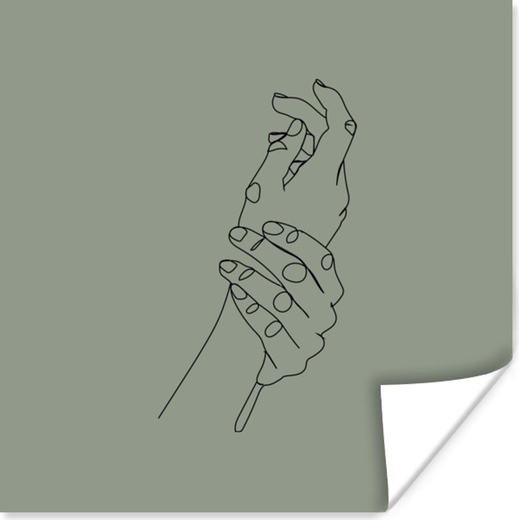 MuchoWow Poster Strichzeichnung - Hand - Grün 100x100 cm - Babyzimmer