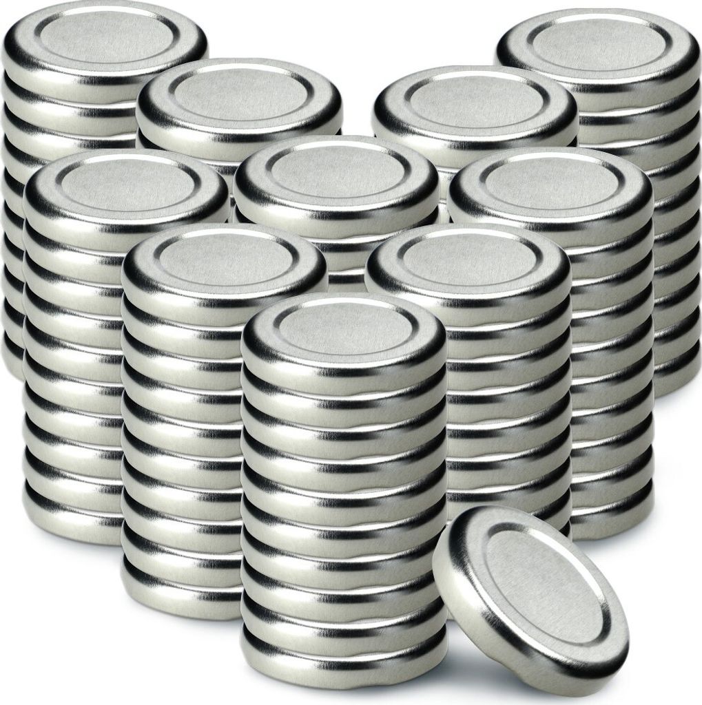 KADAX Einmach-Deckel Set aus Metall "Falla", mit 4 Einrastzähnen, Silber, 43 mm, 100 Stück