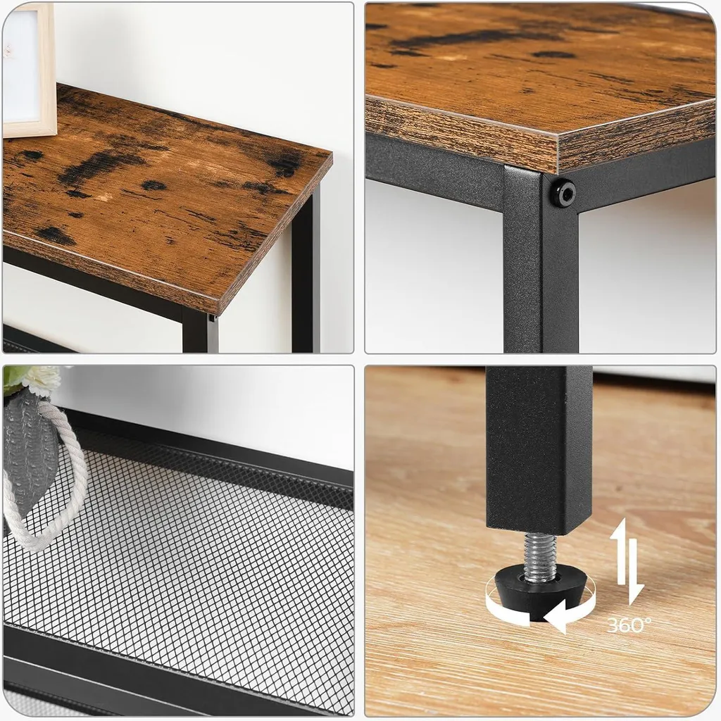 Console d'Entrée Fine 100cm Table de Salon Industrielle avec Étagère