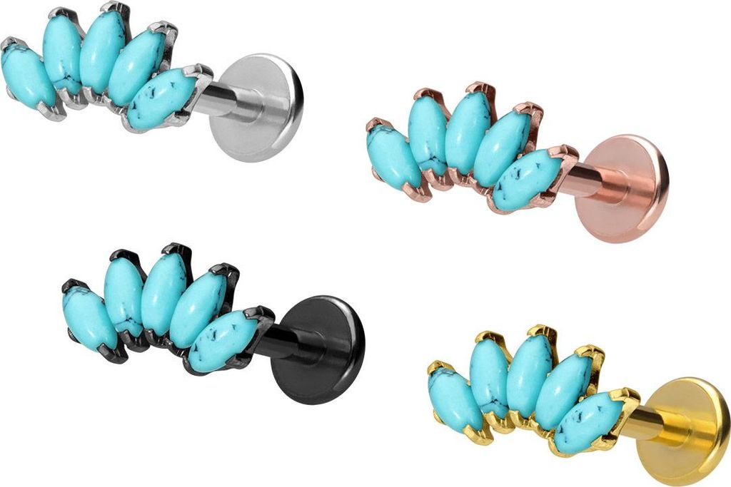 Ohrpiercing, Nasenpiercing Titan Labret mit Innengewinde BOGEN + SYNTHETISCHE TÜRKISE Silber Stablänge: 10mm | Stabstärke: 1,2mm