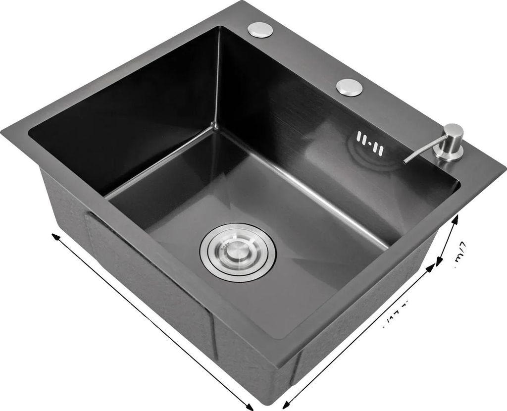 Küchenspüle, Edelstahl, Einzelbecken, schwarz