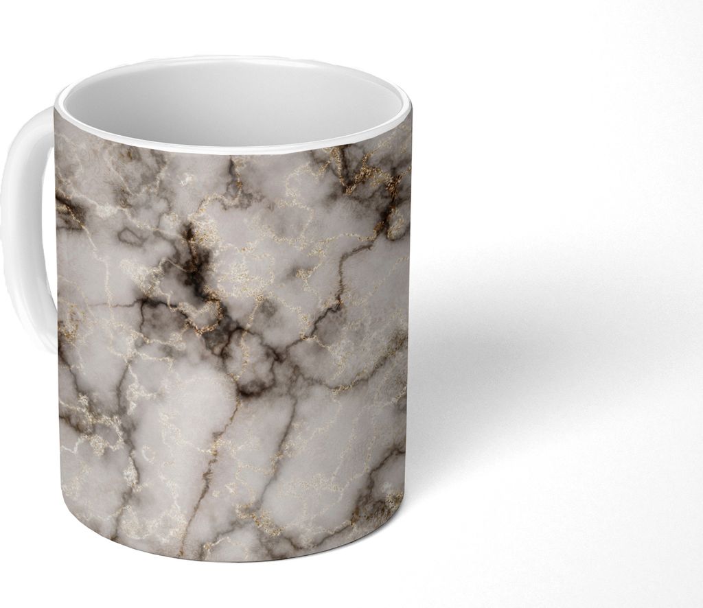 MuchoWow Tasse Kaffeetasse Kaffeebecher 350 ml Marmor - Weiß - Gold Teetasse - Fototasse - Becher - Keramikbecher - Teebecher - Kaffeetasse - B...