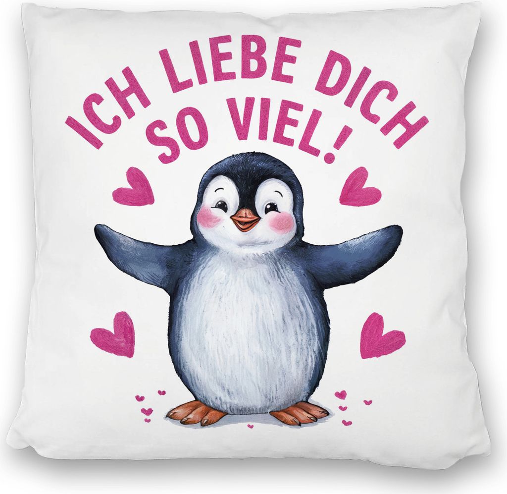 Pinguin ICH LIEBE DICH Kissen satiniert für Tierfreunde