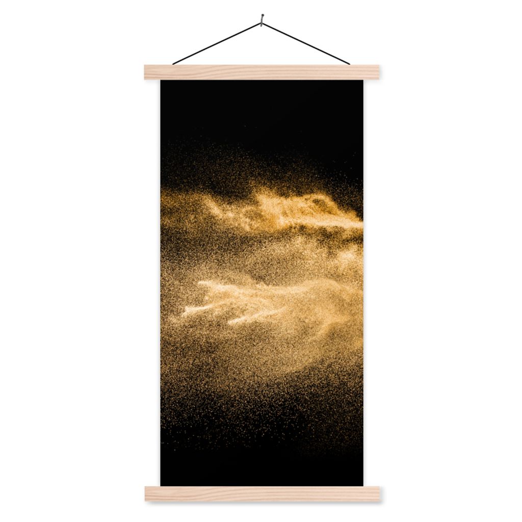 MuchoWow Textilposter Sand - Gold - Schwarz - Luxus - Kunst 60x120 cm mit holzfarbenen Rahmen - Holz