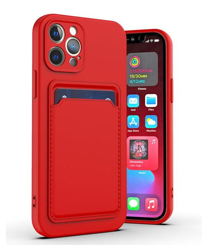 Hülle für iPhone 14 15 Silikon-Kartenhalterschutz in Rot