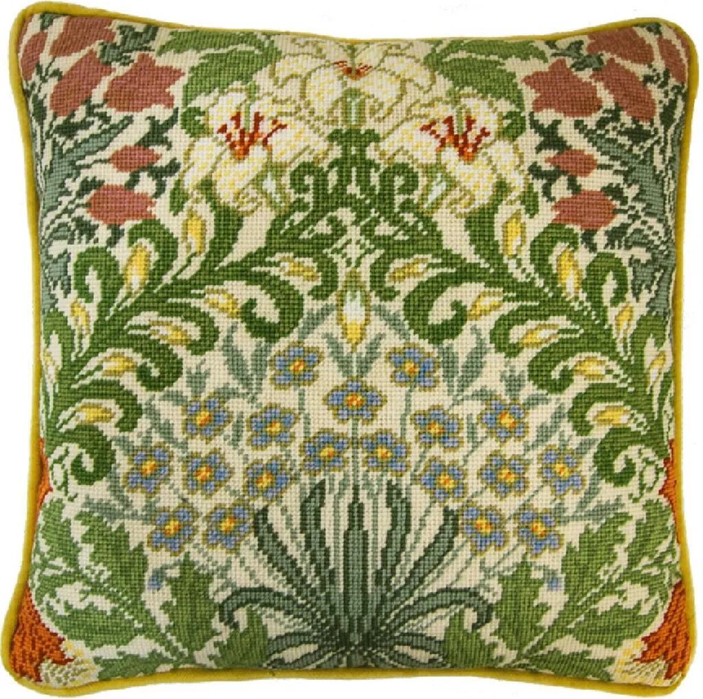 Kit Canevas Coussin Déco Jardin pour Broderie Main DIY 35.5x35.5 cm