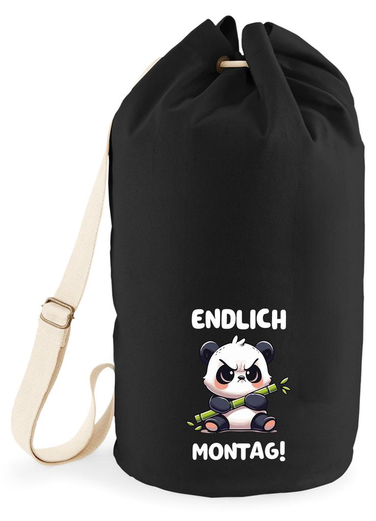 Huuraa Seesack Endlich Montag grimmiger Panda 20 Liter Black Baumwolle Rucksack Geschenkidee