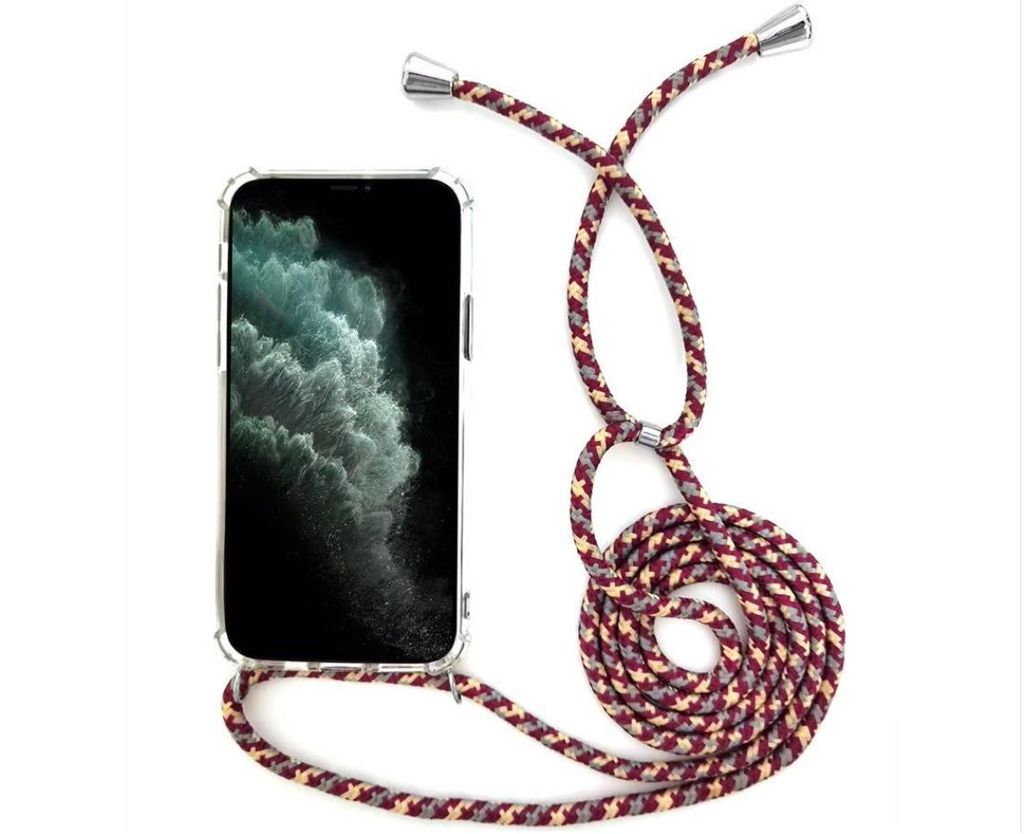 Handyhülle mit Band Kette Kordel / Umhängehülle zum Umhängen für diverse iPhone Modelle iPhone 7 plus / 8 plus-Rot / Silber