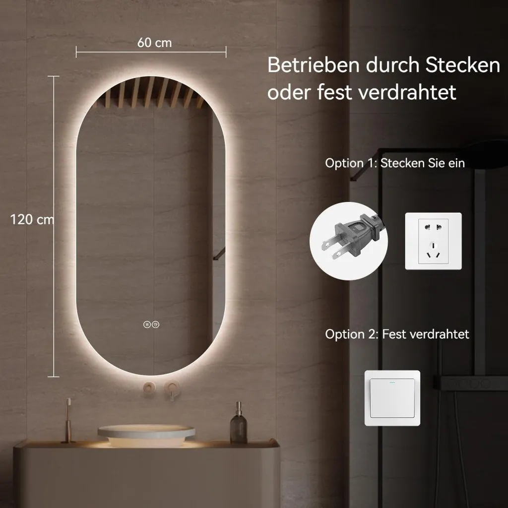 Miroir intelligent tactile 120 cm anti-buée, éclairage LED modulable - 9